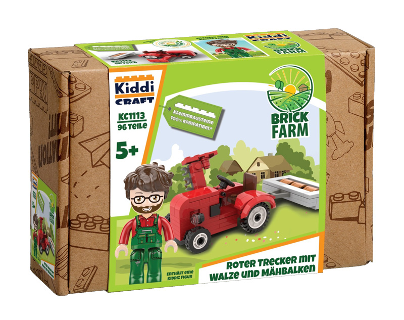 KiddiCraft Ankündigung neue Sets Brick Farm KC1113 Roter Trecker Box