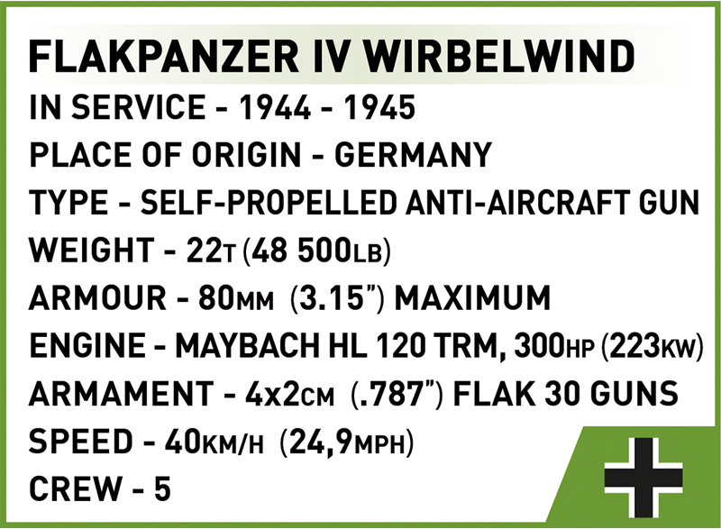 COBI Flakpanzer IV Wirbelwind 2593 Daten Original