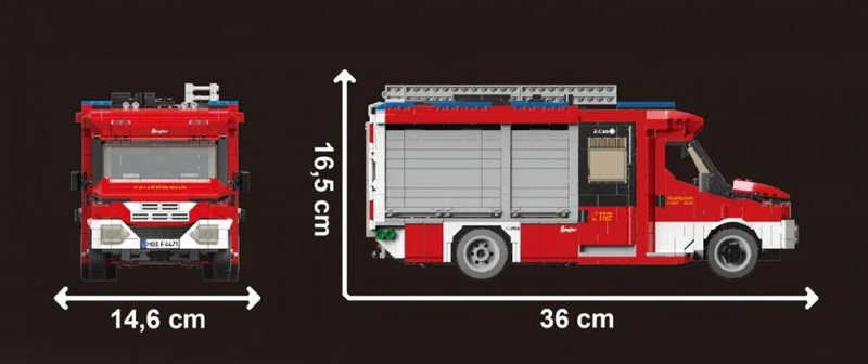 Bluebrixx Feuerwehr Ziegler MLF Z-Cab 107935 Maße