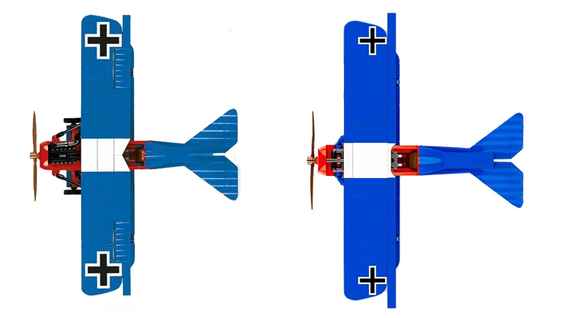 COBI 2994 Fokker D. VII und 2978 Vergleich Draufsicht